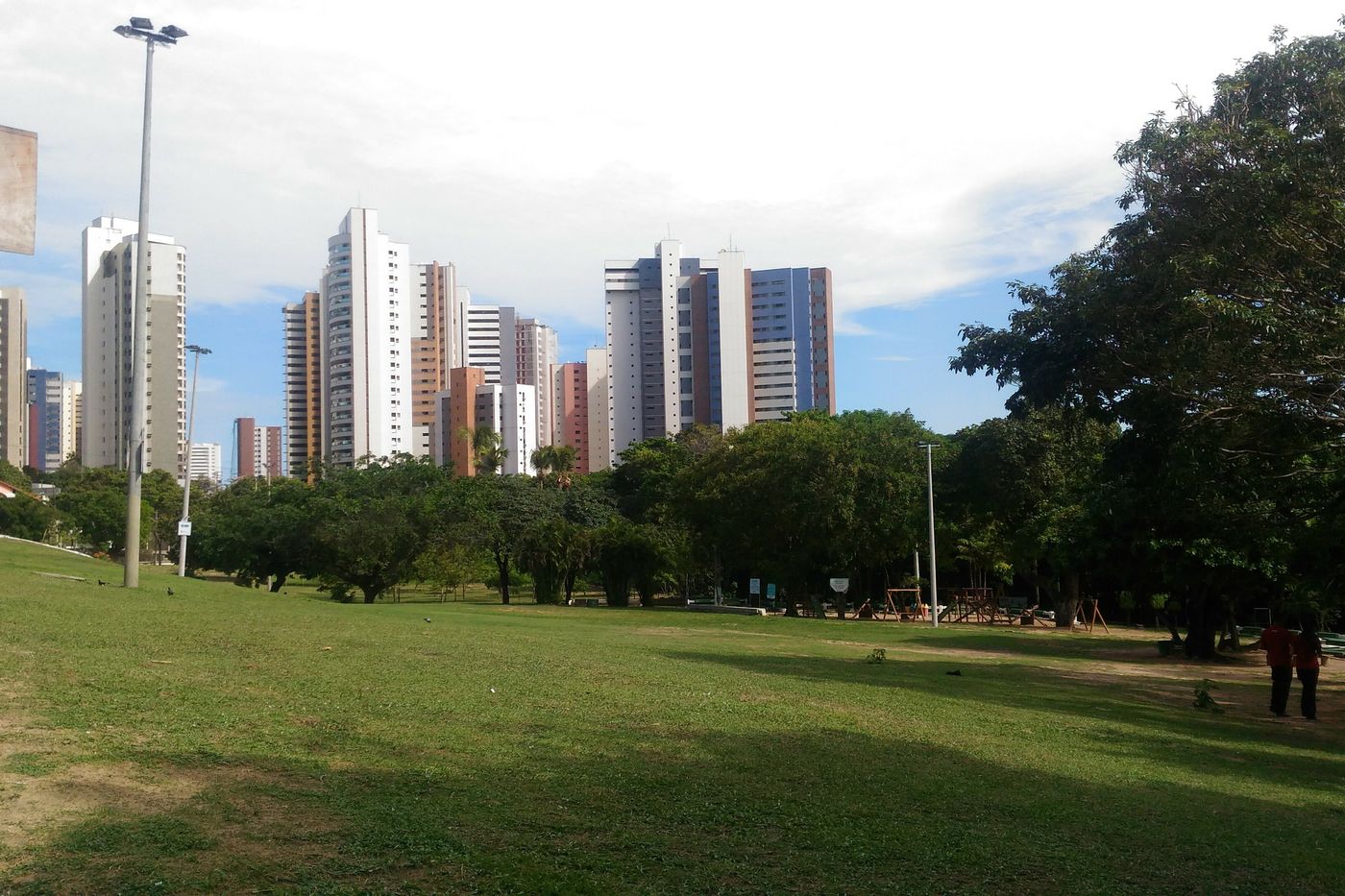 Gramado do Parque do Cocó, com prédios da cidade ao fundo